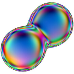 Iridescent geometric 3D shape isolated on a transparent background. Trendy abstract holographic design element.