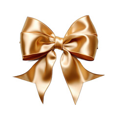 Gold metallic bow and ribbon isolated on transparent background
