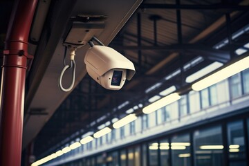 security camera installed at a train station - obrazy, fototapety, plakaty
