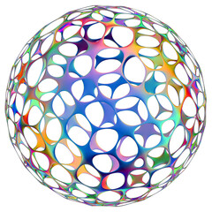 Iridescent geometric 3D shape isolated on a transparent background. Trendy abstract holographic design element.