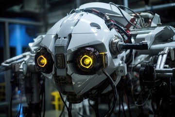 a robotic eye of a humanoid robot in a technology research lab