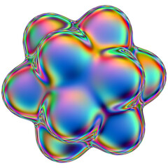 Iridescent geometric 3D shape isolated on a transparent background. Trendy abstract holographic design element.