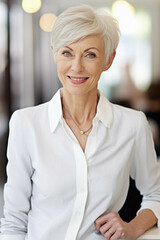 Fototapeta premium Mature woman in casual clothes looking.