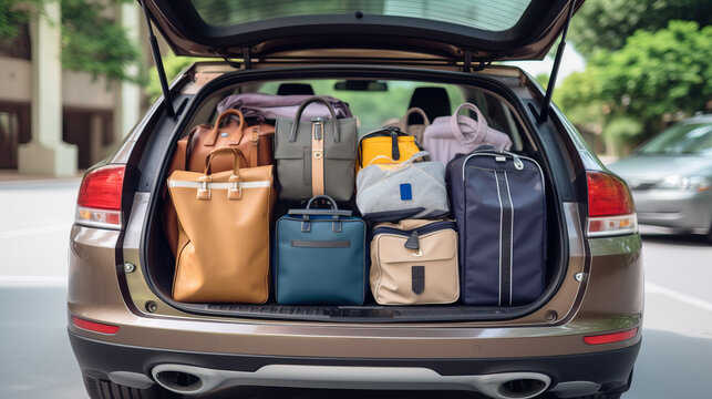 car with open trunk full of luggage created with Generative AI technology