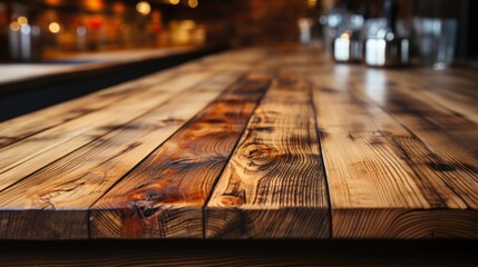 Naklejka premium Wood Table Top On Blurred Kitchen, HD, Background Wallpaper, Desktop Wallpaper