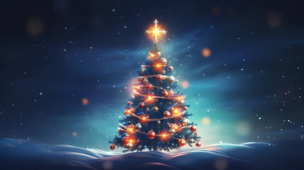 Christmas Tree With Baubles And Blurred Shiny Lights - Generated by Generative AI