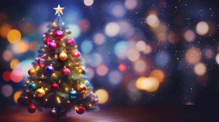 Christmas Tree With Baubles And Blurred Shiny Lights - Generated by Generative AI
