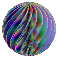 Iridescent geometric 3D shape isolated on a transparent background. Trendy abstract holographic design element.
