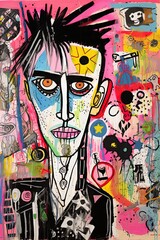 Punker portrait. Diversity style, artistic, abstract poster design. Generative Ai