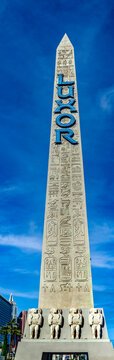 Las Vegas; USA; January 18, 2023: Panoramic photograph of the obelisk at the Luxor hotel and casino on the Las Vegas Strip, located on the city's boulevard.