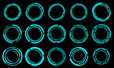 Set of sci fi blue circle user interface elements technology futuristic design modern creative on black background