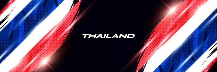 Thailand Flag in Brush Paint Style with Halftone and Shining Effect. National Thailand Flag - obrazy, fototapety, plakaty