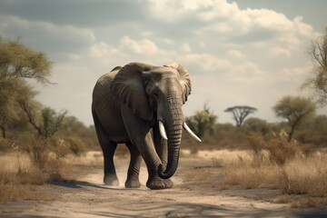 Fototapeta na wymiar elephant walking with nice landscape