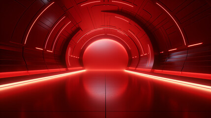Empty red futuristic tunnel. Technology Design.