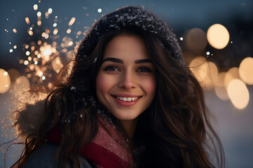 Firework show midnight new year night young people watching amazing show Generative AI picture