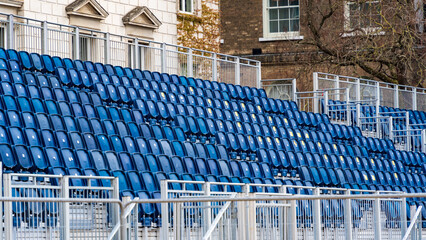 Empty Blue stadium seats at Horse Guards