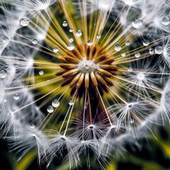 Light airy white dandelion in the rays of sunlight on a black background. Freedom concept.