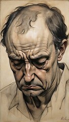 Detailed Portrait Sketch of a old depressed man 