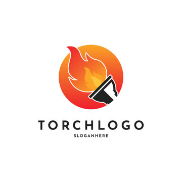 Circle Torch Logo Design, Torchlight Fire Flame logo design inspiration