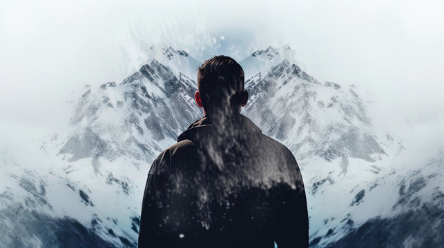 Element image design about double exposure related to climbing snow mountain