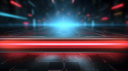 Single red neon tube on a futuristic background. View into a tunnel.