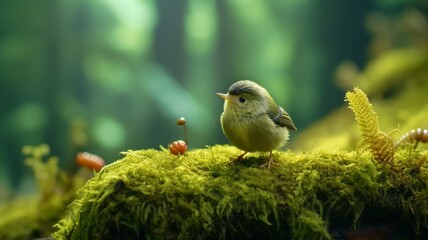 Very cute little shamrock bird mossy forest high Ai generated art