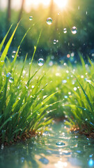 Fototapeta premium dew drops on grass