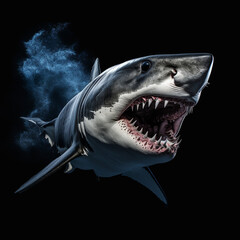 Fototapeta premium Great white shark, coral reef, natural colors, dangerous sea predators.