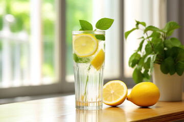 Fresh lemon water for detox. Generative AI - obrazy, fototapety, plakaty