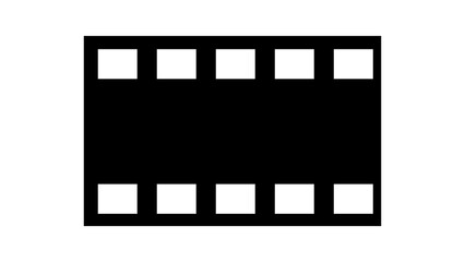 Film reel film tape moving motion graphic greenscreen background. Reel icon animation. Horizontal Film strip icon film frame.