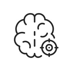 Brain With Mania Icon. Vector Outline Editable Isolated Sign of a Brain with a Target Overlay, Symbolizing Intense Focus and Manic Drive.