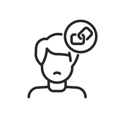 General Addiction Icon. Vector Outline Editable Isolated Sign of a Sad Person with a Chain Pictogram Above the Head, Symbolizing the Weight and Struggle of Various Addictions.