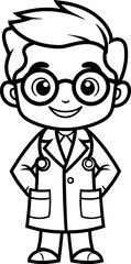 Cute doctor man silhouette icon in black color. Vector template.