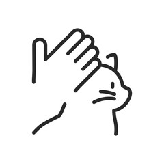 Obraz premium Pet Care Icon. Vector Outline Editable Isolated Sign of a Cat in the Arms of Its Owner, Symbolizing Pet Ownership and the Care and Affection for Domestic Animals.