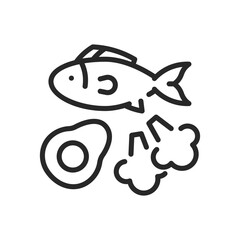 Healthy Keto Diet Icon. Vector Outline Editable Isolated Sign Featuring Vegetables, Meat, and Fish, Symbolizing the Balanced and Nutritious Approach of the Ketogenic Diet.