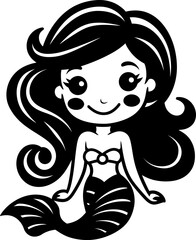Cute mermaid silhouette in black color. Vector template for laser cutting.