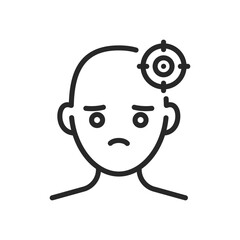 Mania Icon. Vector Outline Editable Isolated Sign of a Distressed Person with a Target Symbol Over the Head, Representing the Intense Focus and Anxiety of Mania.