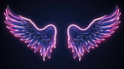 neon christmas wings,vibrant led light outline frame on dark background