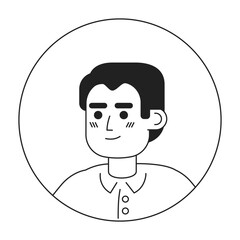 Mexican young man relaxed standing black and white 2D vector avatar illustration. Cheerful guy latinamerican outline cartoon character face isolated. Positive confident headshot posing flat portrait