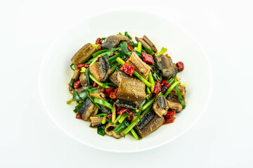 Chinese dish Fried eel with leeks