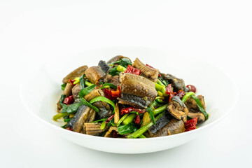Chinese dish Fried eel with leeks