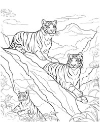 Tigers mountain coloring page
