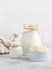 Natural dairy products. cottage cheese, milk, yogurt