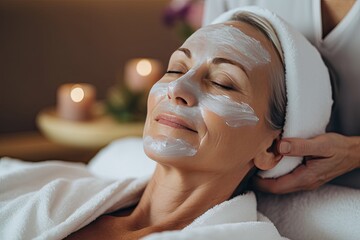 senior woman with spa beauty treatment