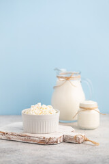 Natural dairy products. cottage cheese, milk, yogurt