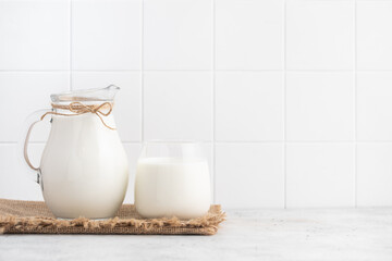 Glass of milk, jug of milk.