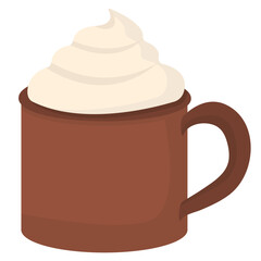 Cup of coffee with whipped cream and isolated on white background