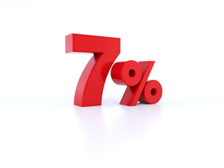 red percent symbol 3d rendered in white number 7%