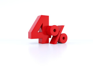 red percent symbol 3d render in white number 4%