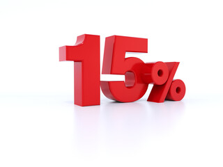 red percent symbol 3d render in white number 15%